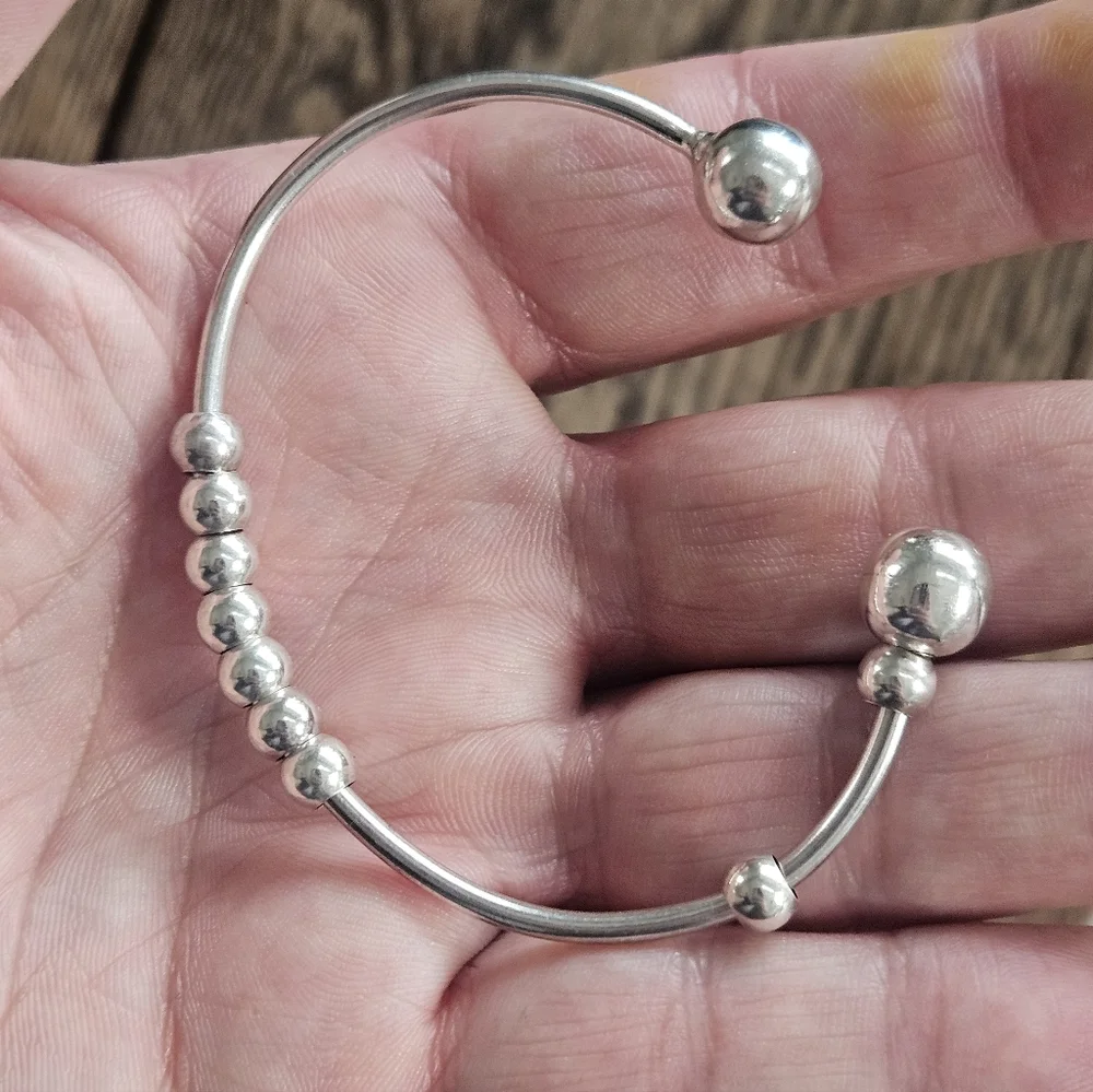 Elegant Italian Sterling Silver Cuff Charm Bracelet w/ Sterling Spacer Beads - Picture 5 of 8
